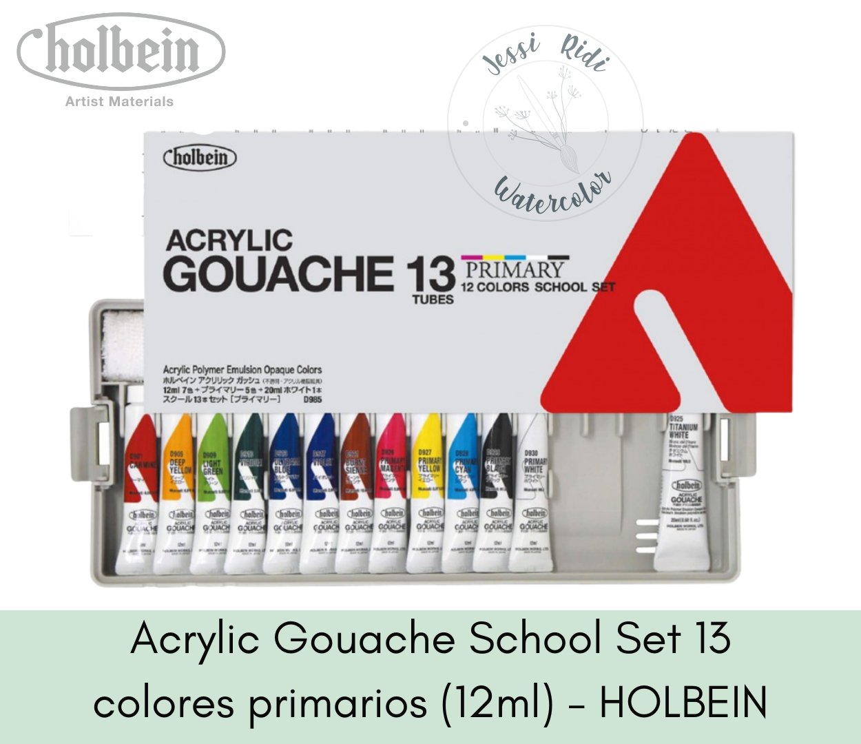 D985 Acrylic Gouache School Set 13 colores primarios (12ml) - HOLBEIN - Imagen 1
